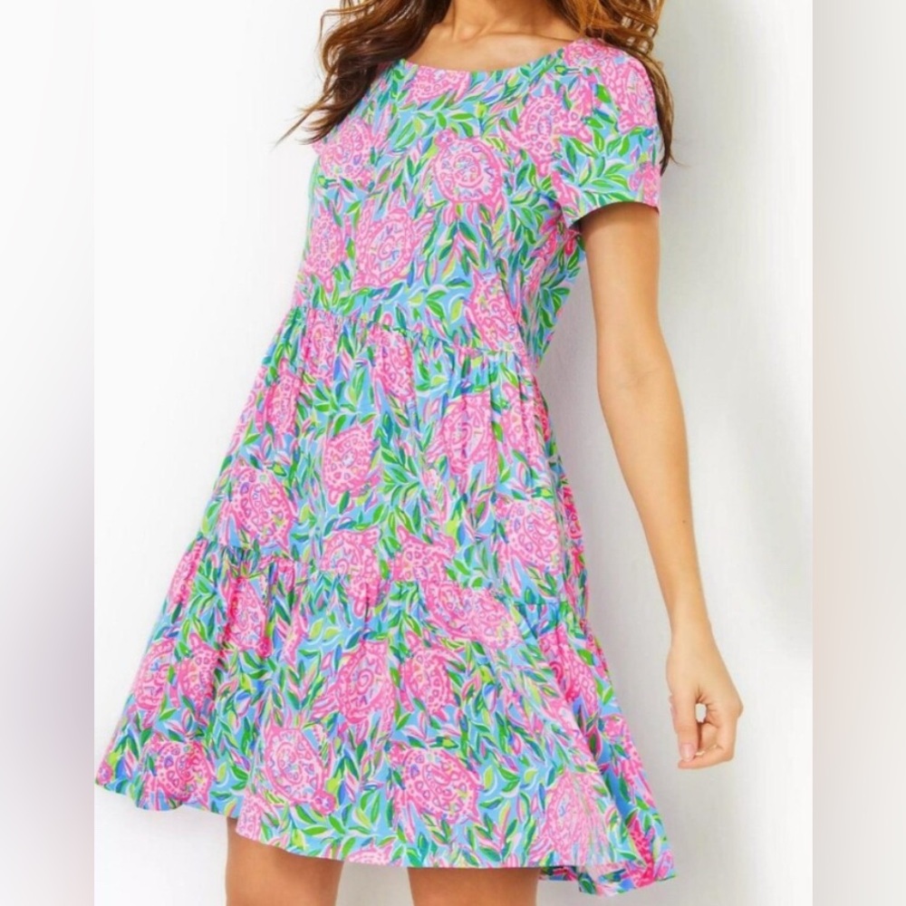 Lilly Pulitzer Girls Mini Geanna Swing Dress 100% Cotton M (6-7) Turtle Print